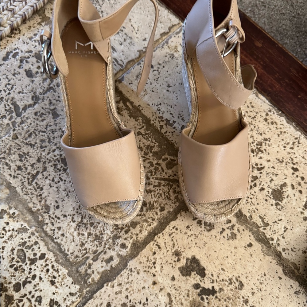 Marc Fisher Tan Espadrille Sandals with Ankle Strap